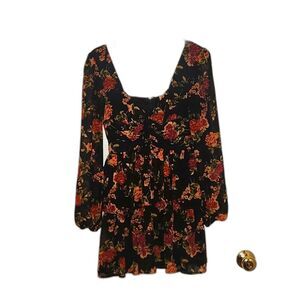 Altar'd State Black Floral Long Sleeve Mini Dress